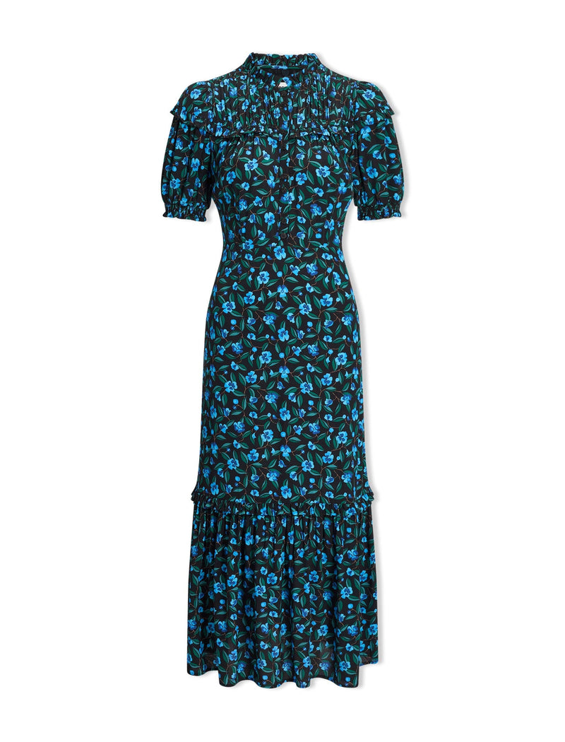 Hermione Maxi Dress - Black Blue Deco Floral Print