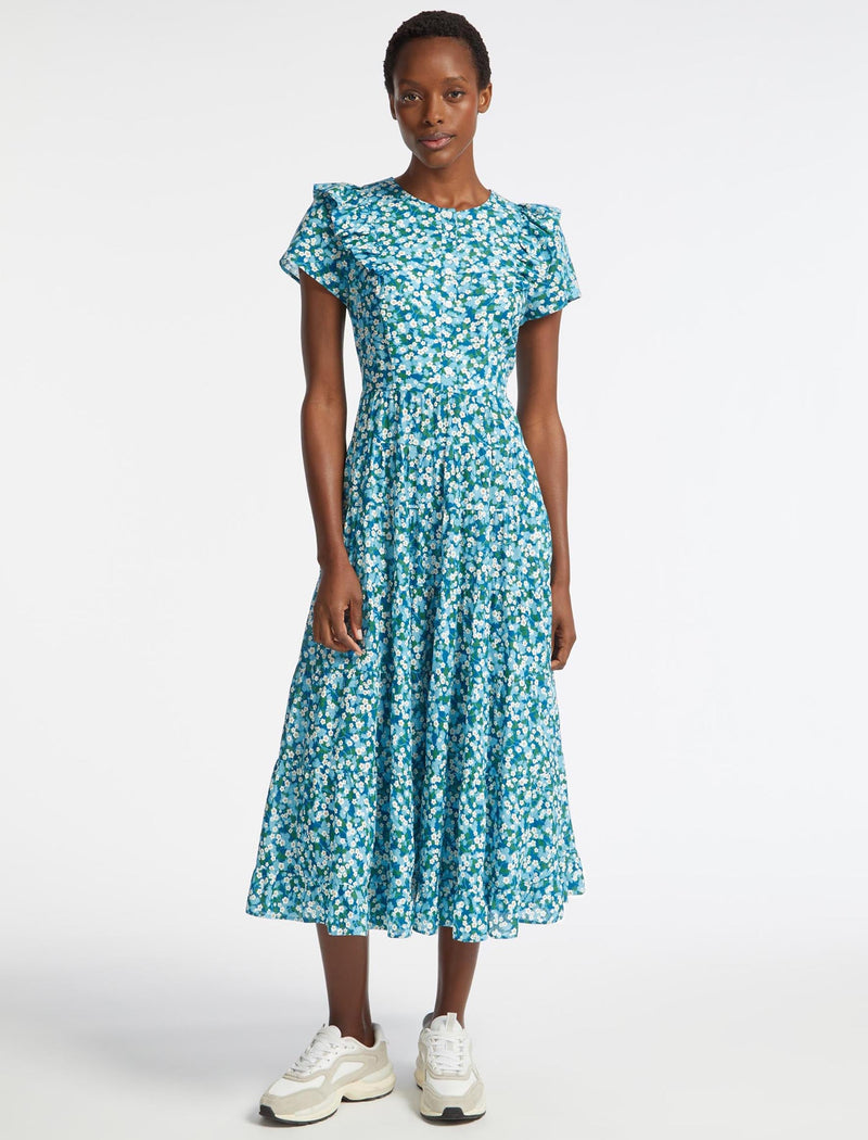 Sawyer Cotton Maxi Dress - Mid Blue Blossom Print