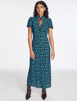 Jacquetta Maxi Dress - Black Blue Deco Floral Print