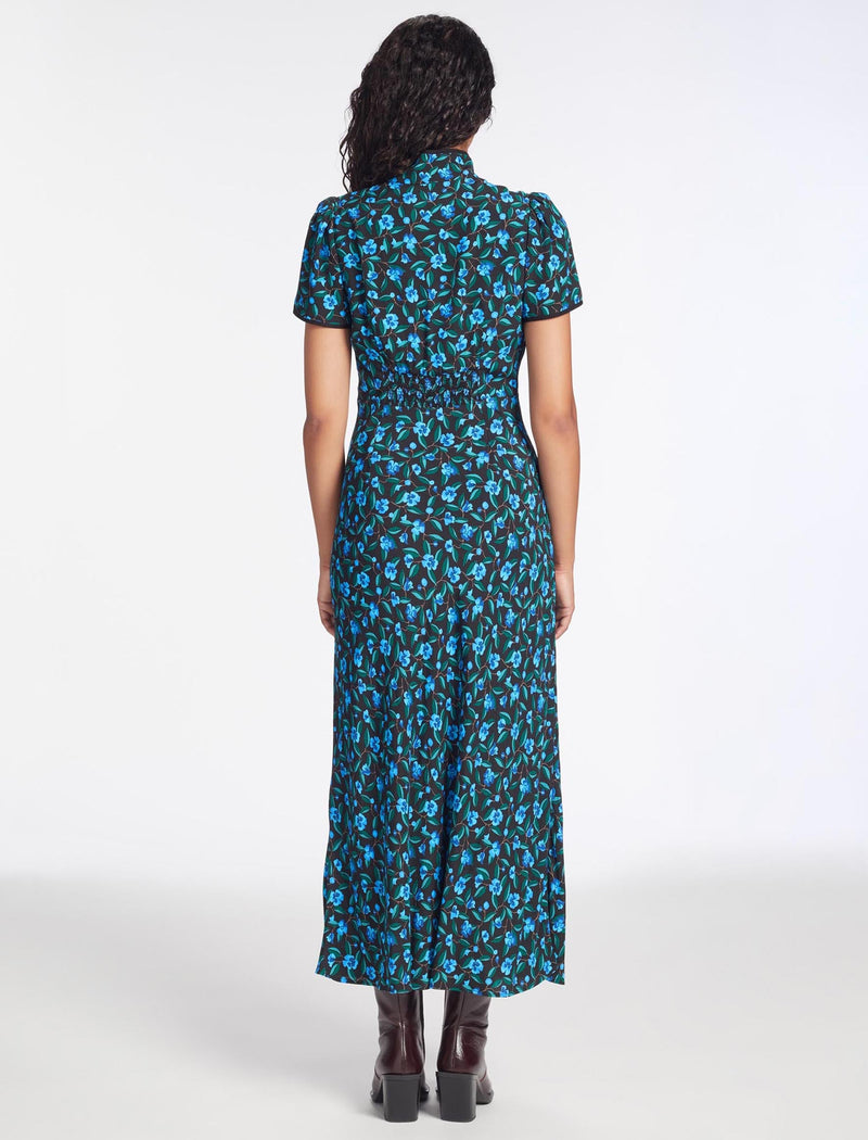 Jacquetta Maxi Dress - Black Blue Deco Floral Print