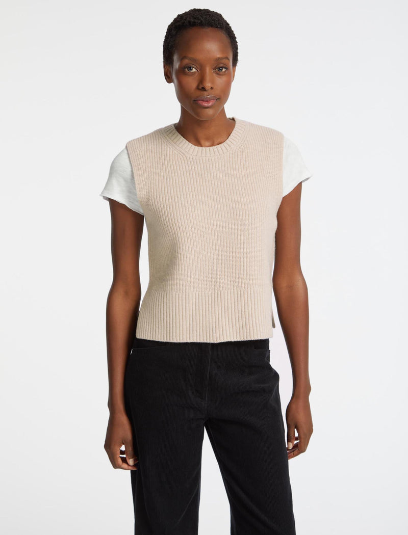 Janie Wool Round Neck Sleeveless Jumper - Oatmeal