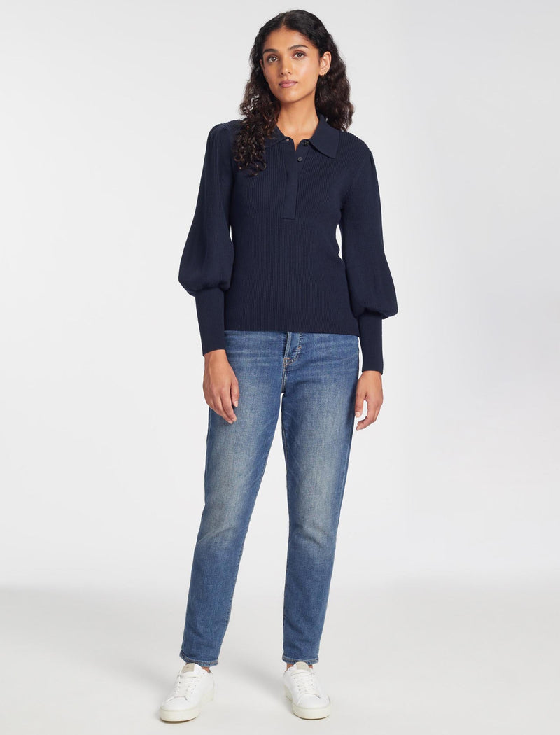 Eva Merino Wool Collared Jumper - Navy