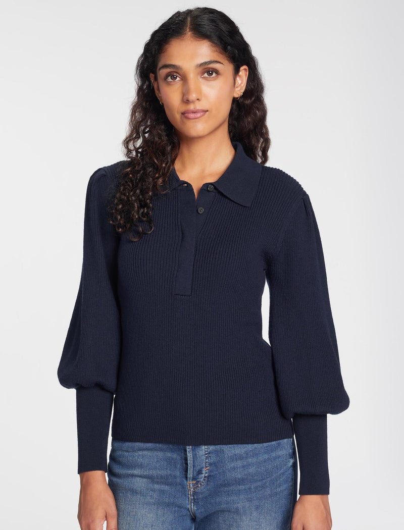 Eva Merino Wool Collared Jumper - Navy