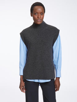 Janice Wool Funnel Neck Sleeveless Jumper - Dark Grey