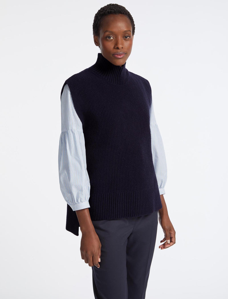 Janice Wool Funnel Neck Sleeveless Jumper - Navy