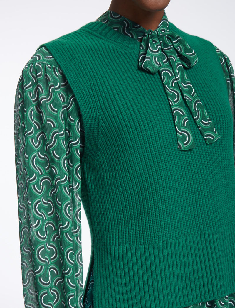 Janie Wool Round Neck Sleeveless Jumper - Green