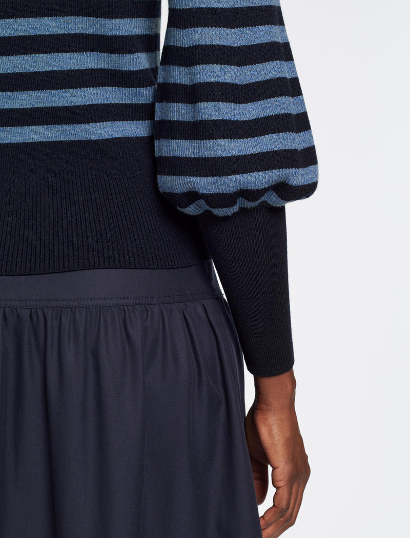 Eva Wool Crew Neck Jumper - Navy Pale Blue Stripe