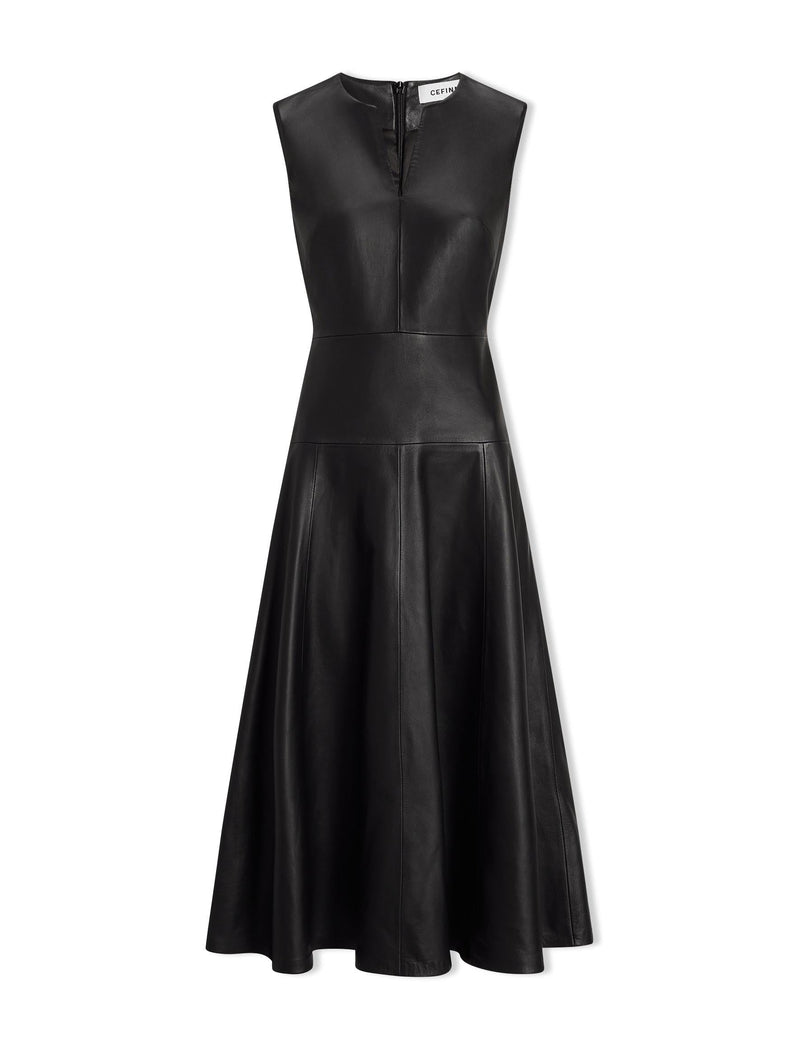 Ronnie Leather Midi Dress - Black