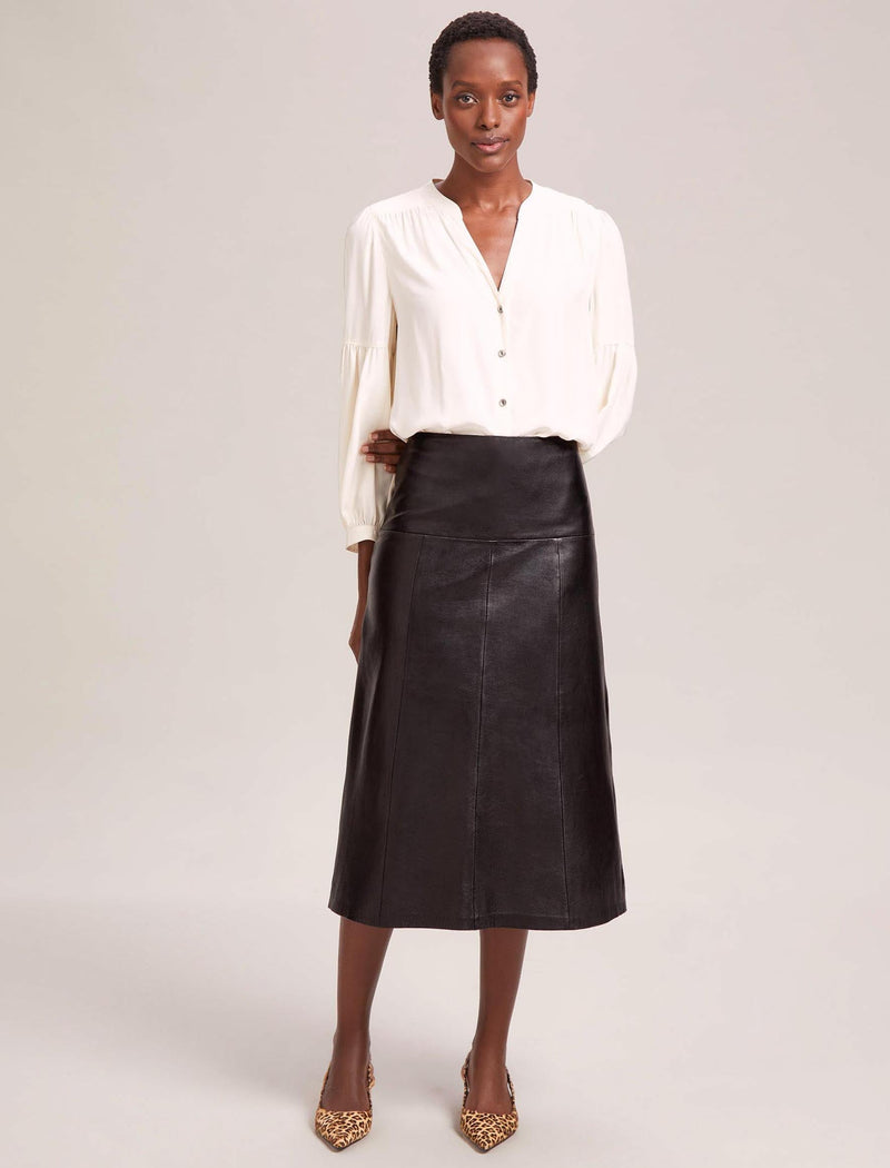 Tiana Leather Midi Skirt - Black