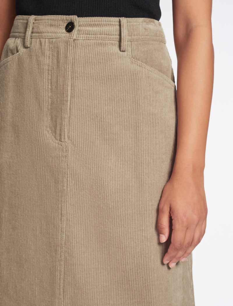 Shona Corduroy A Line Midi Skirt - Taupe