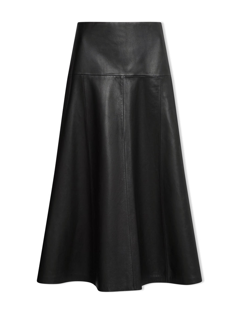 Sierra Leather A Line Maxi Skirt - Black