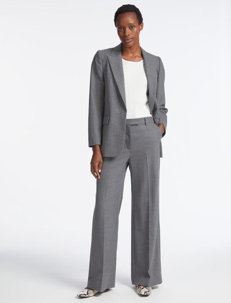 Terence Stretch Wool Wide Leg Trouser - Mid Grey