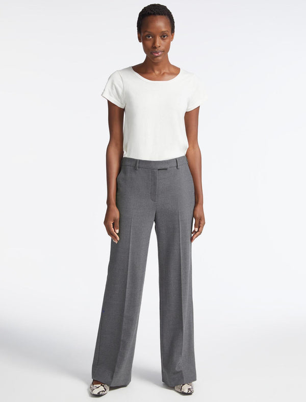 Terence Stretch Wool Wide Leg Trouser - Mid Grey