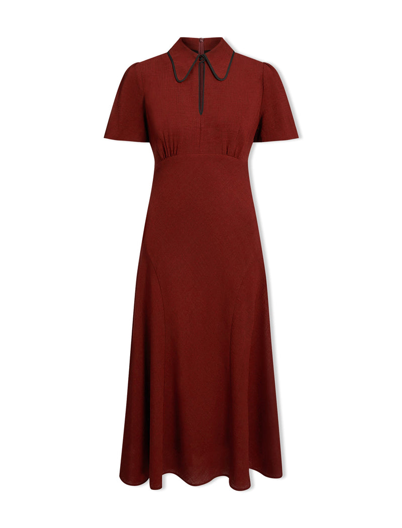 Reya Techni Voile Midi Dress - Dark Red