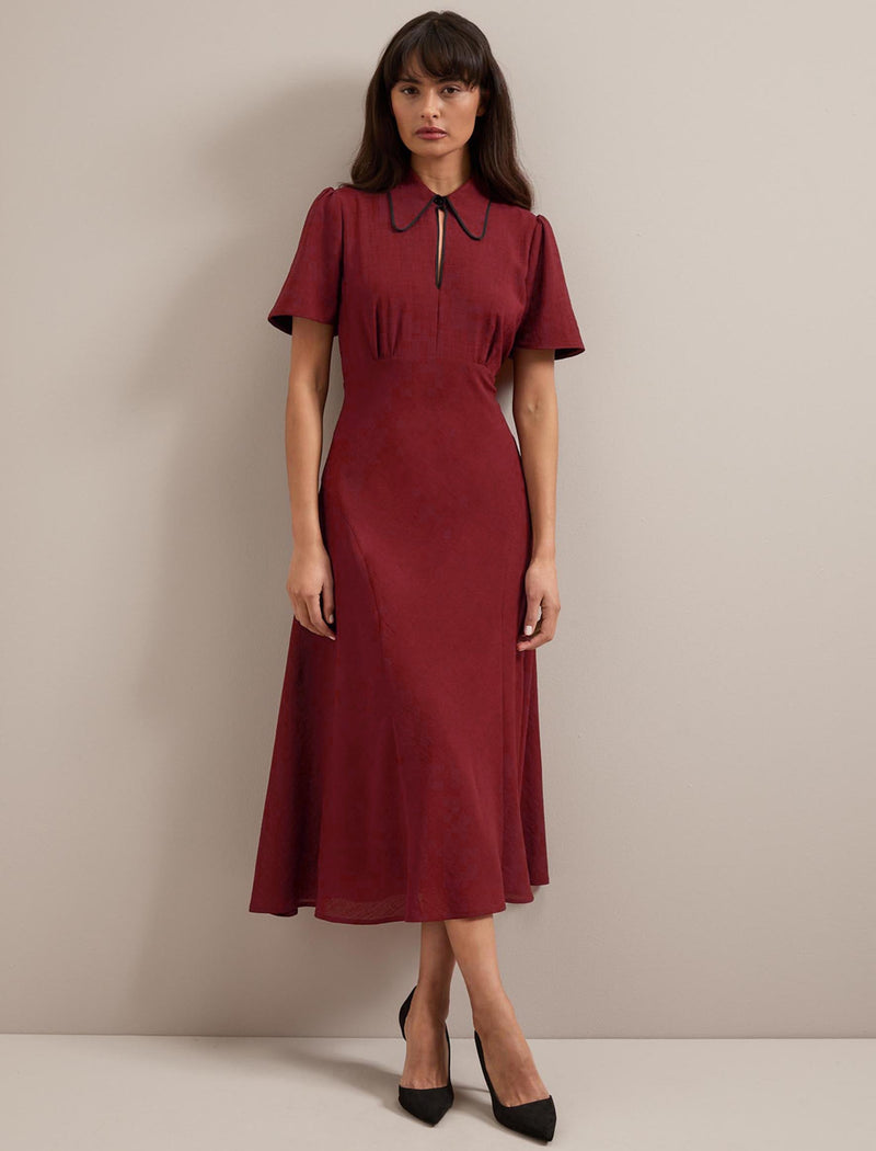 Reya Techni Voile Midi Dress - Dark Red