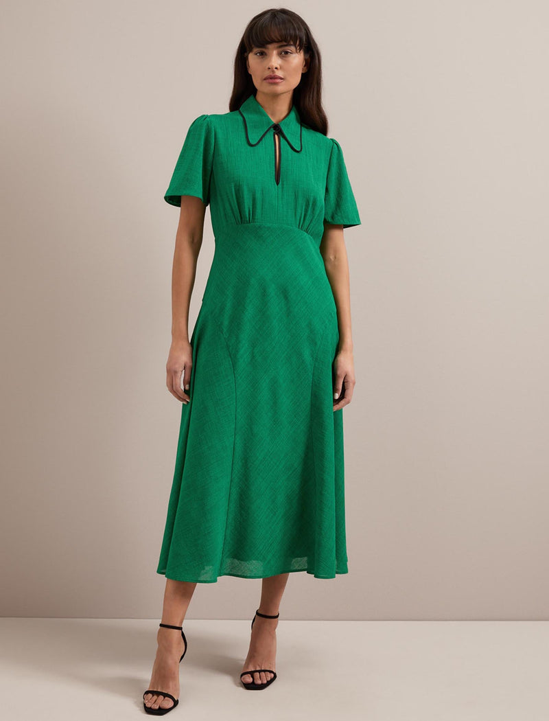 Reya Techni Voile Midi Dress - Emerald Green