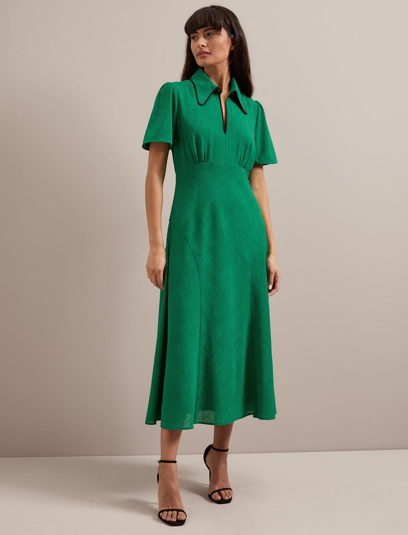 Reya Techni Voile Midi Dress - Emerald Green