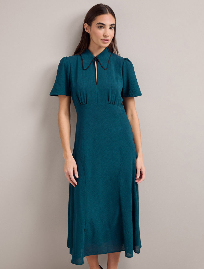 Reya Techni Voile Midi Dress - Petrol Blue