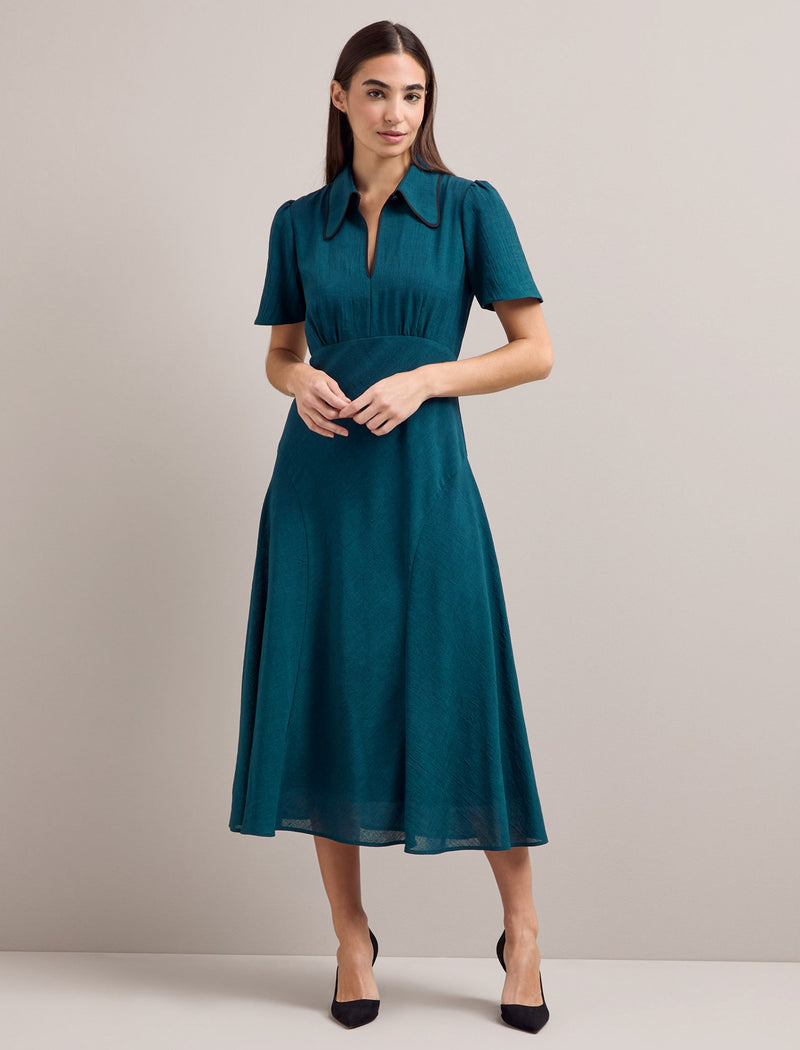 Reya Techni Voile Midi Dress - Petrol Blue