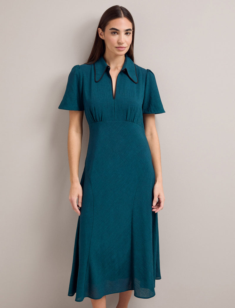 Reya Techni Voile Midi Dress - Petrol Blue