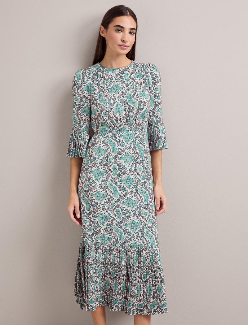 Tibi Maxi Dress - Green Snakeskin Print