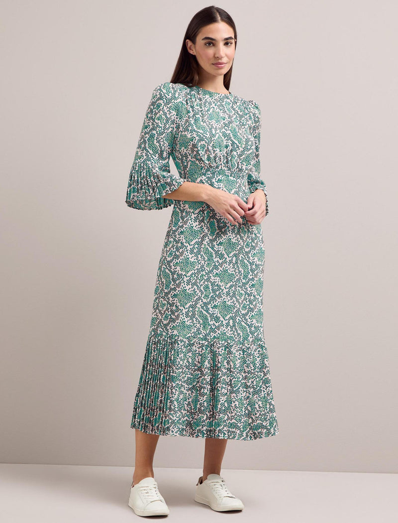 Tibi Maxi Dress - Green Snakeskin Print