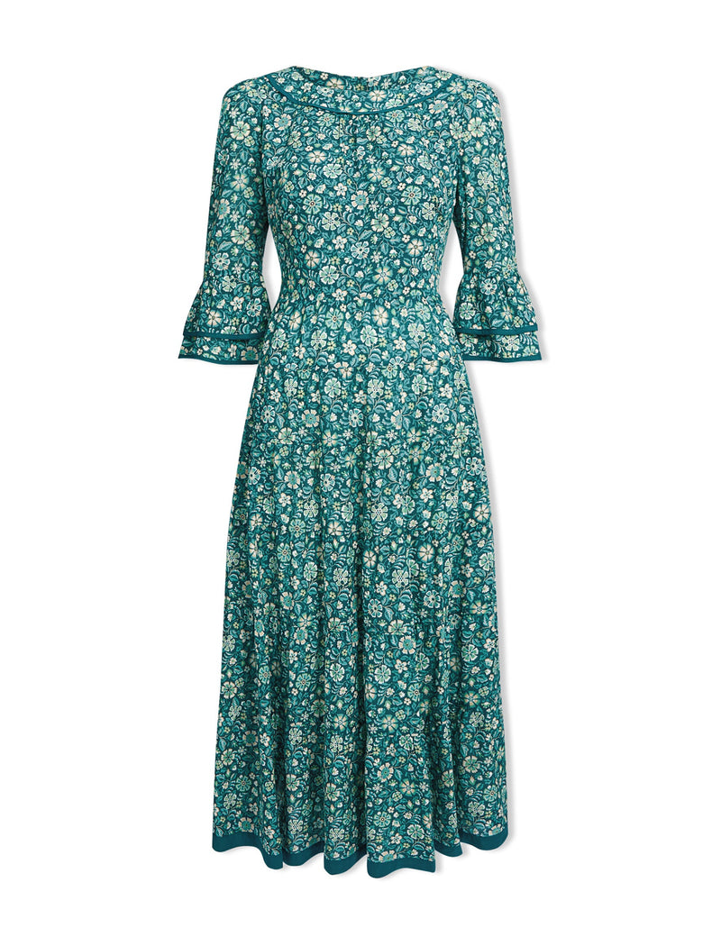 Elodie Cotton Blend Maxi Dress - Green Ditsy Carnation Print