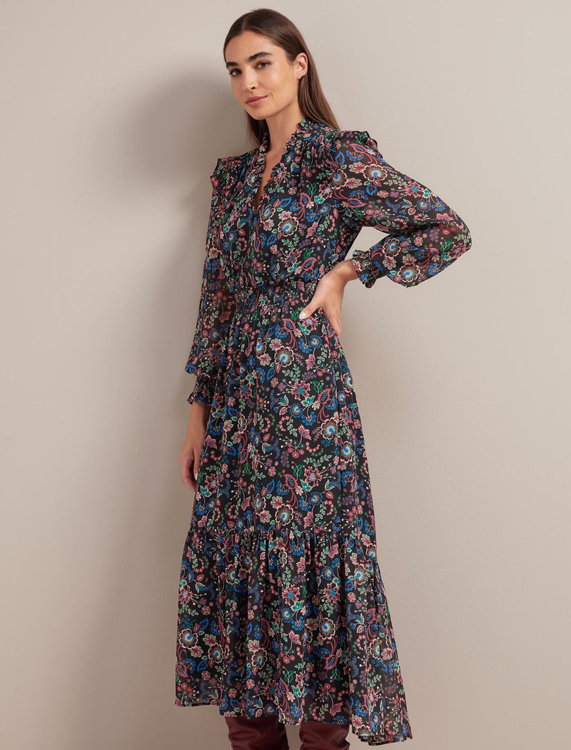 Saskia Maxi Shirt Dress - Navy Multi Large Floral Print