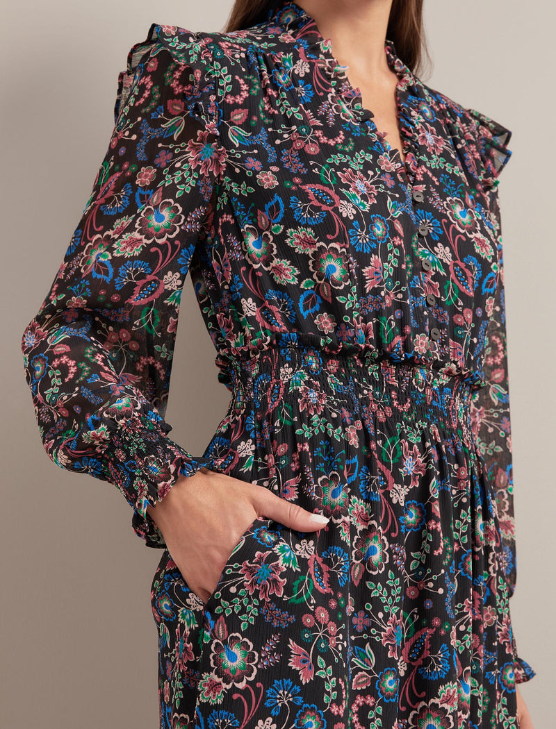 Saskia Maxi Shirt Dress - Navy Multi Large Floral Print