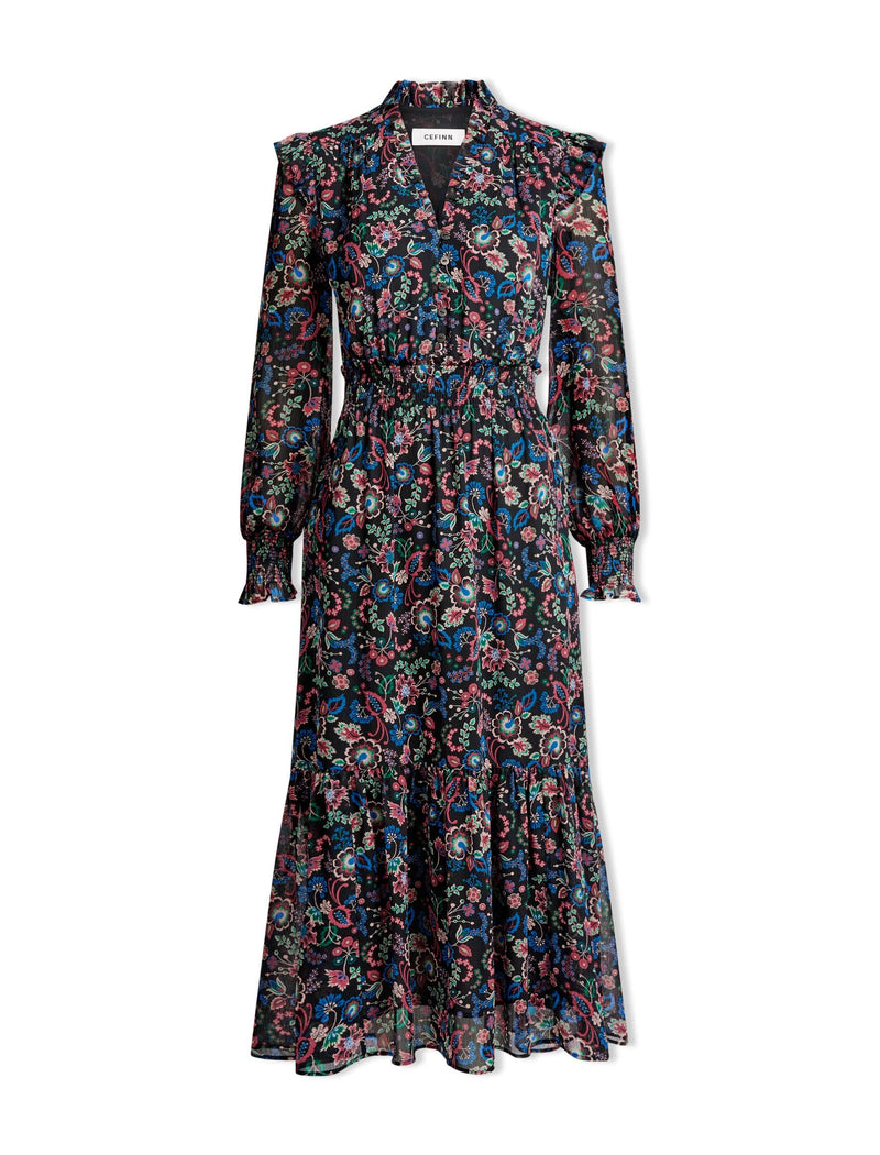 Saskia Maxi Shirt Dress - Navy Multi Large Floral Print