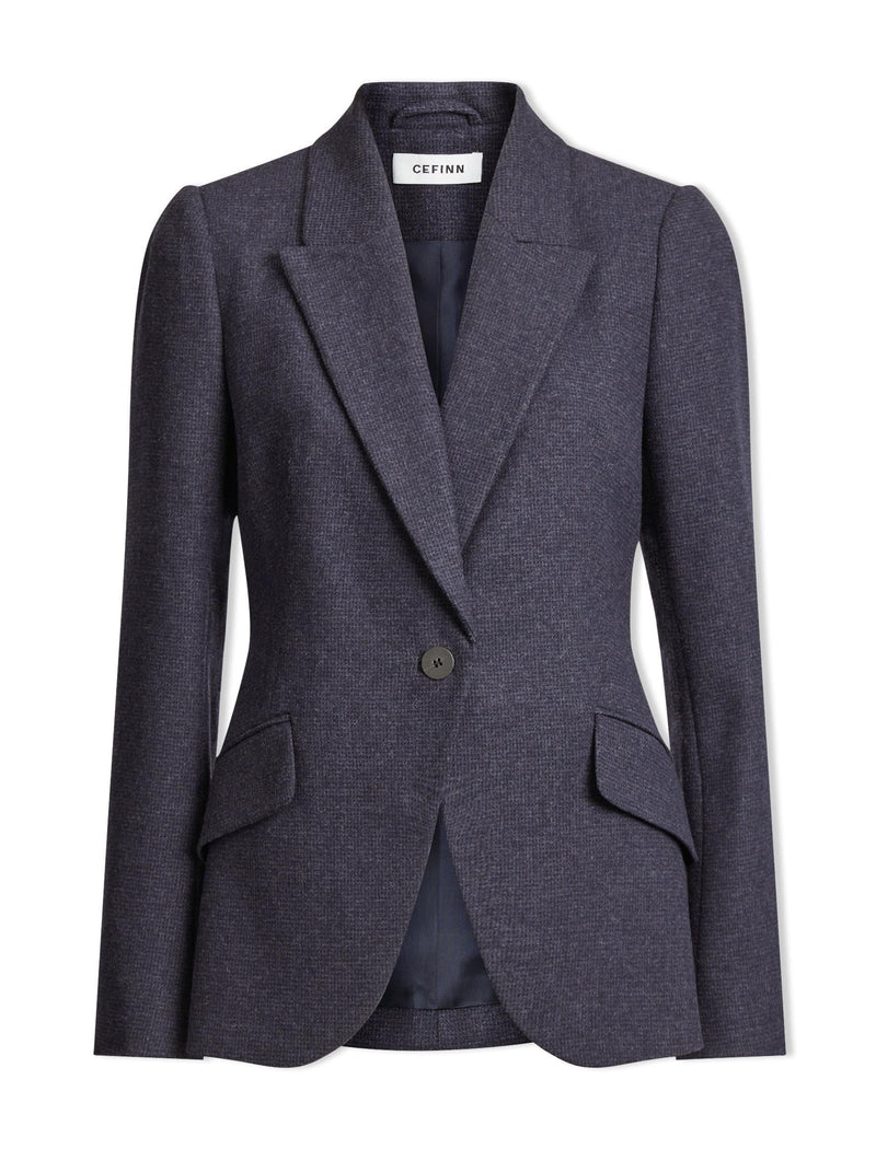 Josephine Houndstooth Wool Blazer - Navy