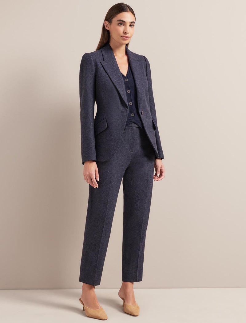 Josephine Houndstooth Wool Blazer - Navy