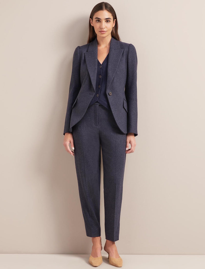 Josephine Houndstooth Wool Blazer - Navy