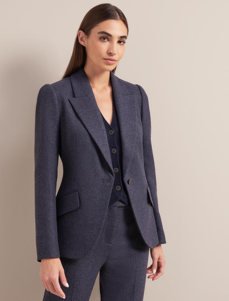 Josephine Houndstooth Wool Blazer - Navy