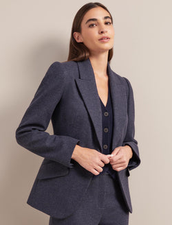 Josephine Houndstooth Wool Blazer - Navy