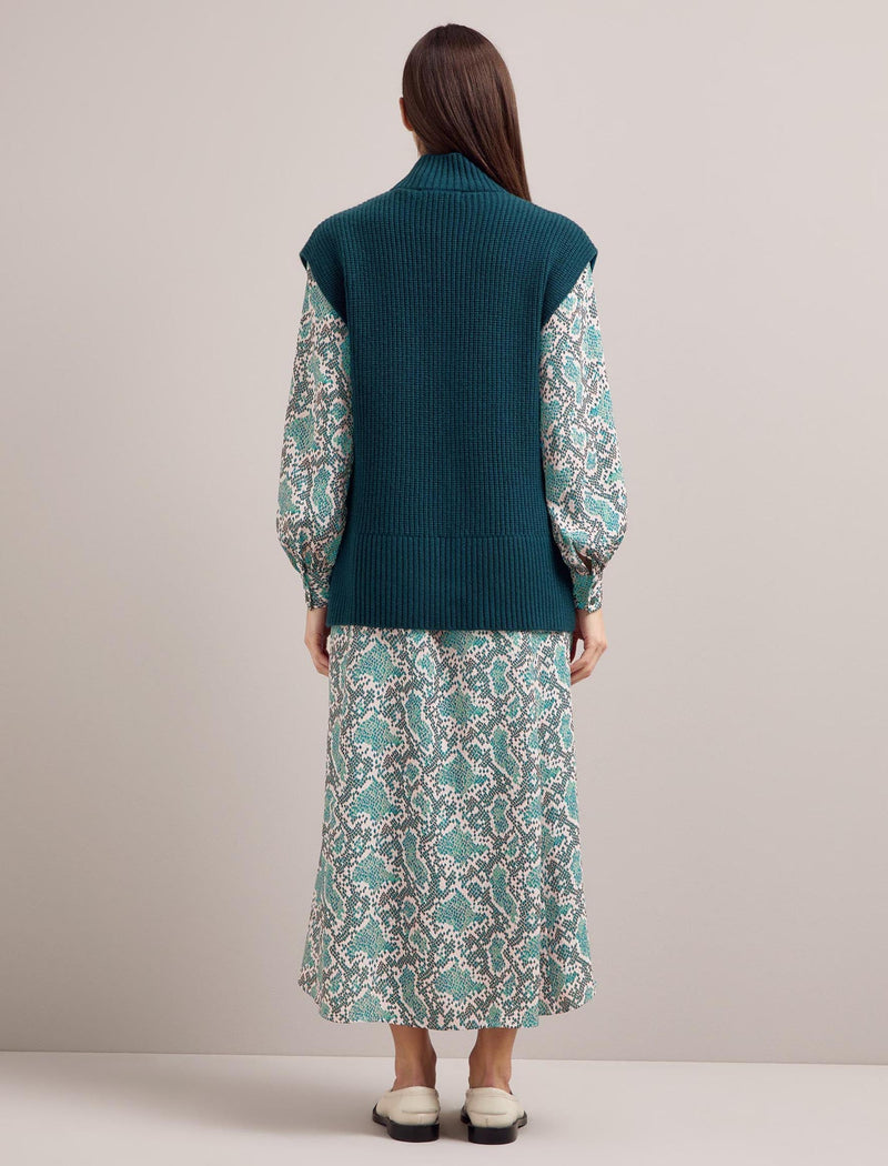 Janice Cashmere Blend Funnel Neck Sleeveless Jumper - Petrol