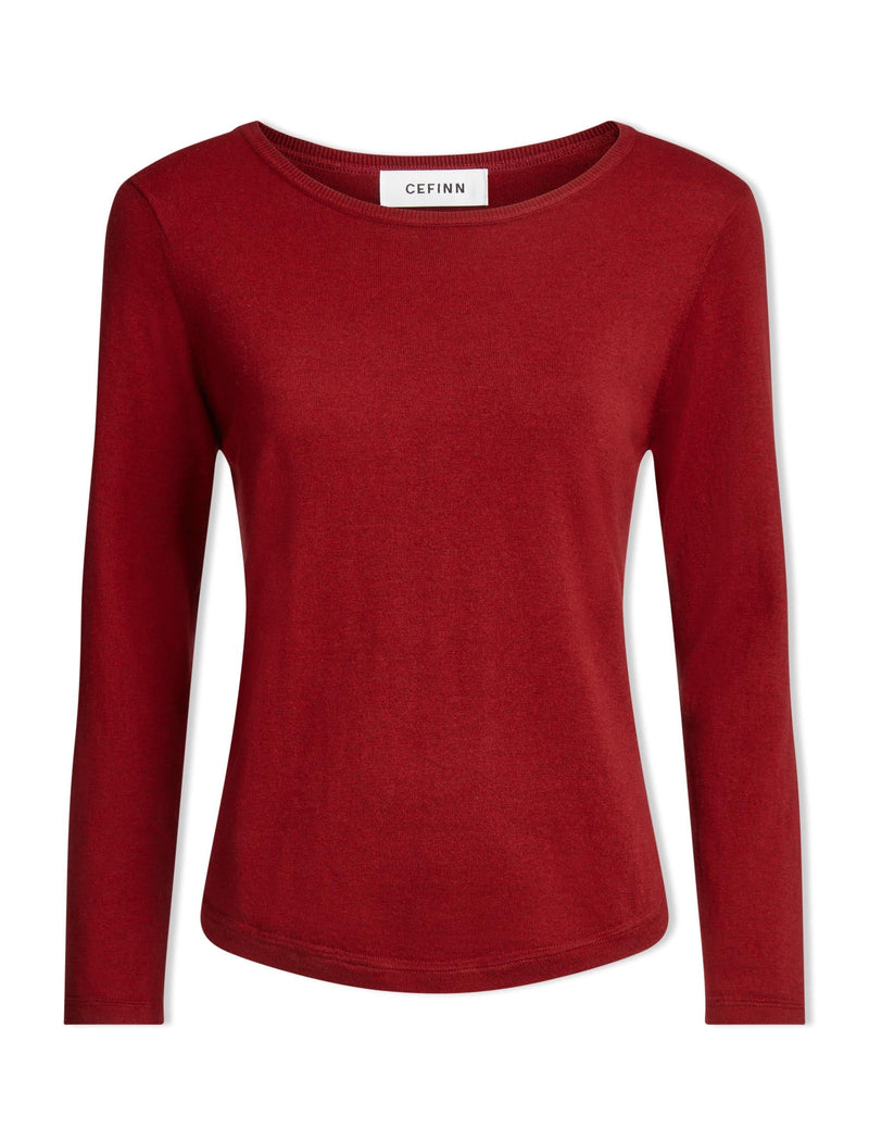 Maia Cotton Silk Blend T-Shirt - Dark Red