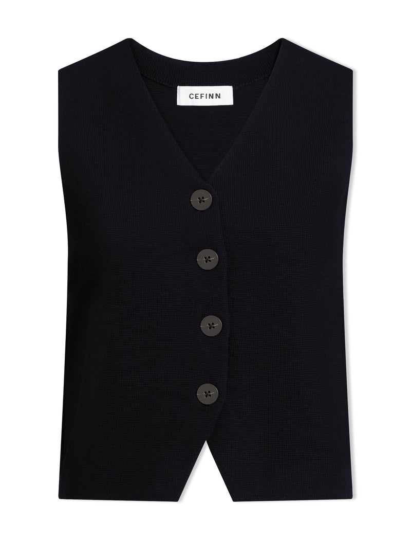 Wynne Cotton Blend Waistcoat - Black