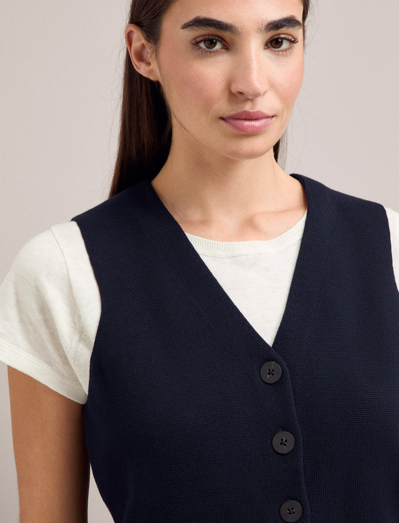 Wynne Cotton Blend Waistcoat - Navy