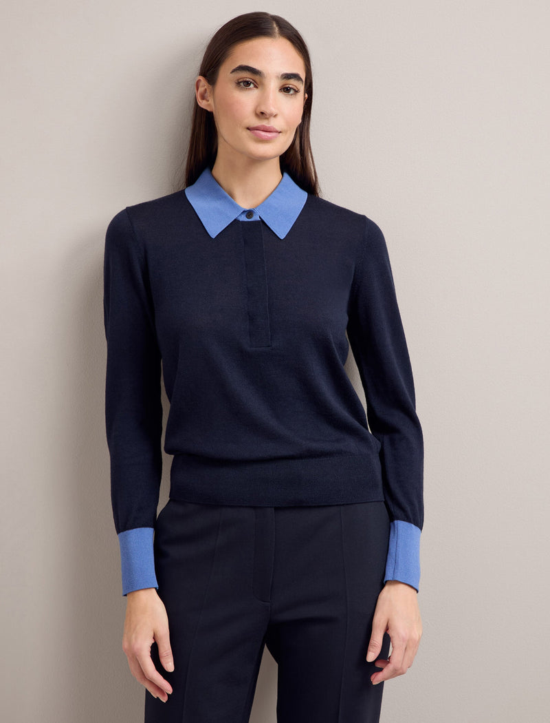 Josie Silk Blend Jumper - Navy Blue Colour Block