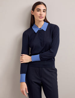 Josie Silk Blend Jumper - Navy Blue Colour Block