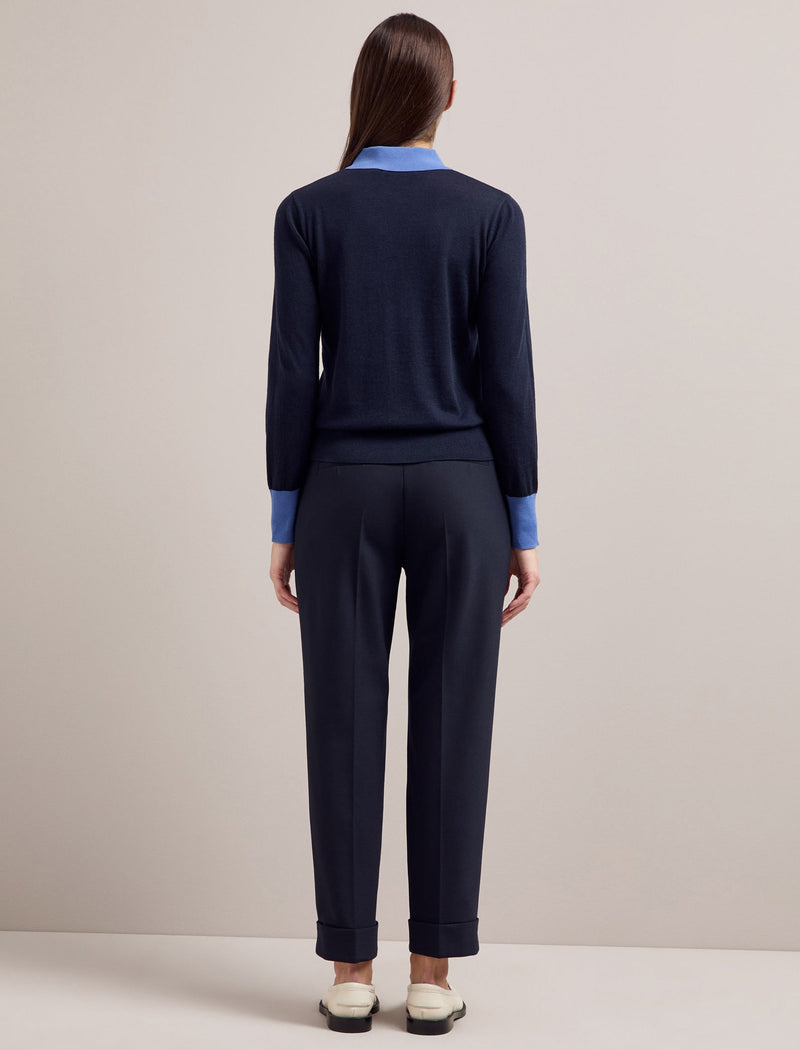 Josie Silk Blend Jumper - Navy Blue Colour Block