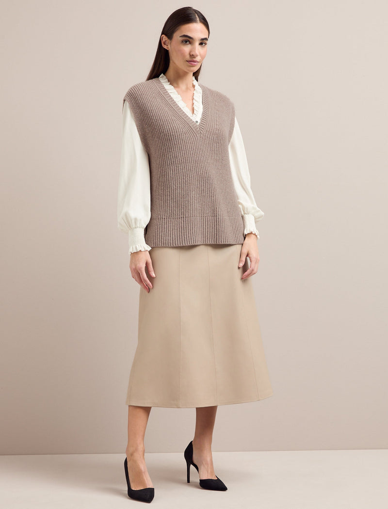 Janice Cashmere Blend V Neck Sleeveless Jumper - Taupe