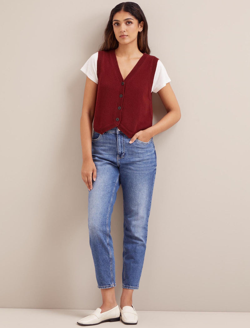 Wesley Cashmere Blend V Neck Waistcoat - Dark Red