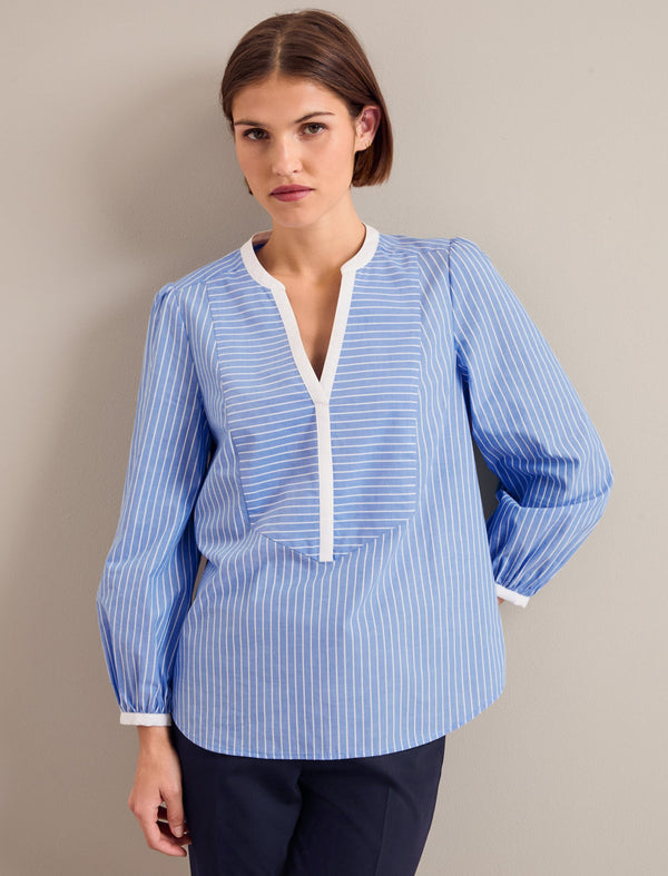 Sadie Organic Cotton Shirt - Wide Stripe Blue White