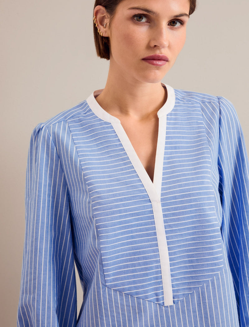 Sadie Organic Cotton Shirt - Wide Stripe Blue White