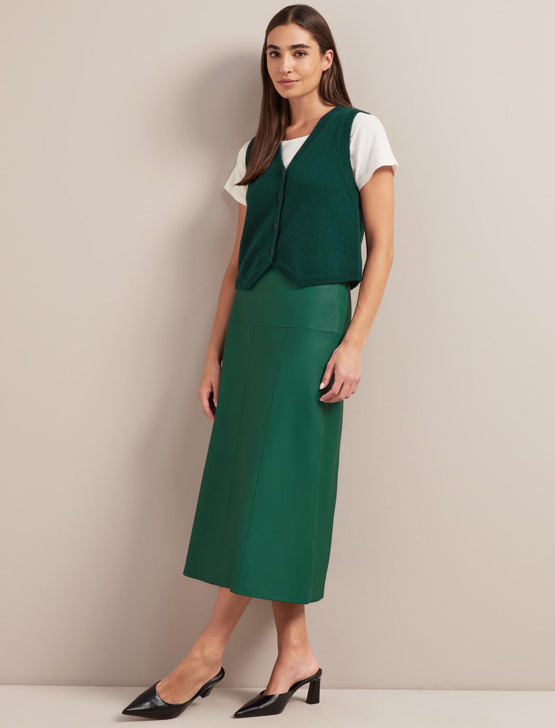 Tiana Leather Midi Skirt - Dark Green