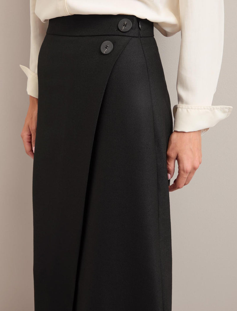 Layla Wool Maxi Wrap Skirt - Black