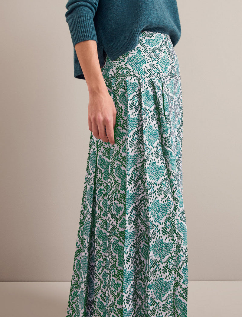 Sienna Maxi Skirt - Green Snakeskin Print