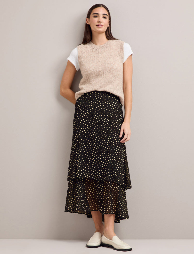 Lotta Maxi Skirt - Black Cream Polka Dot Print